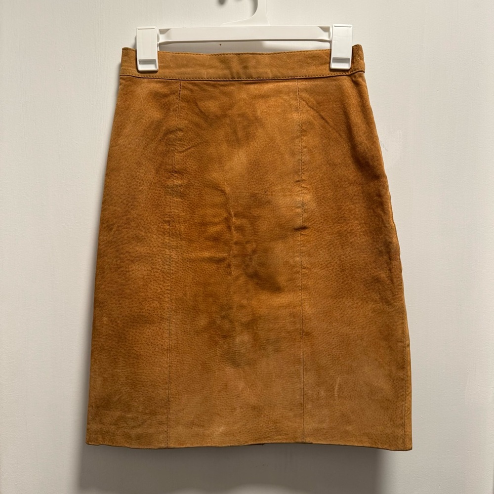 Vintage Greg Bell Sport Brown Suede Mini Pencil Skirt Lined 100% Leather Size 10